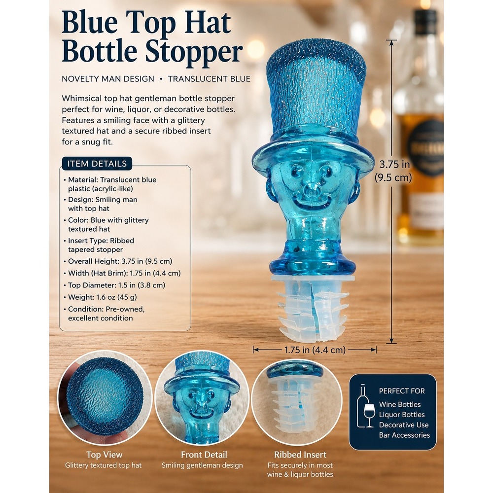 Blue Snowman Bottle Stopper Top Hat Winter Holiday Barware Novelty Accessory